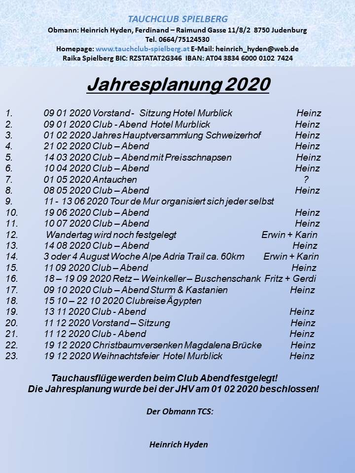 Jahresplanung 2020